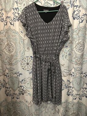 Luxology Black & White Diamond-Print Midi Dress